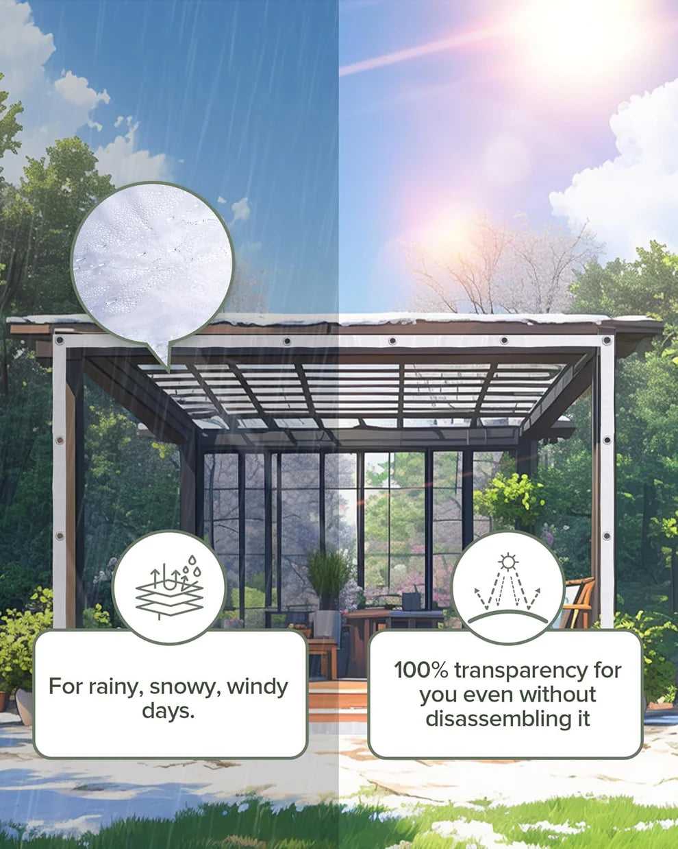 Custom White Edges 15 Mil 420g/m² Clear Tarps Heavy Duty Water Resistant