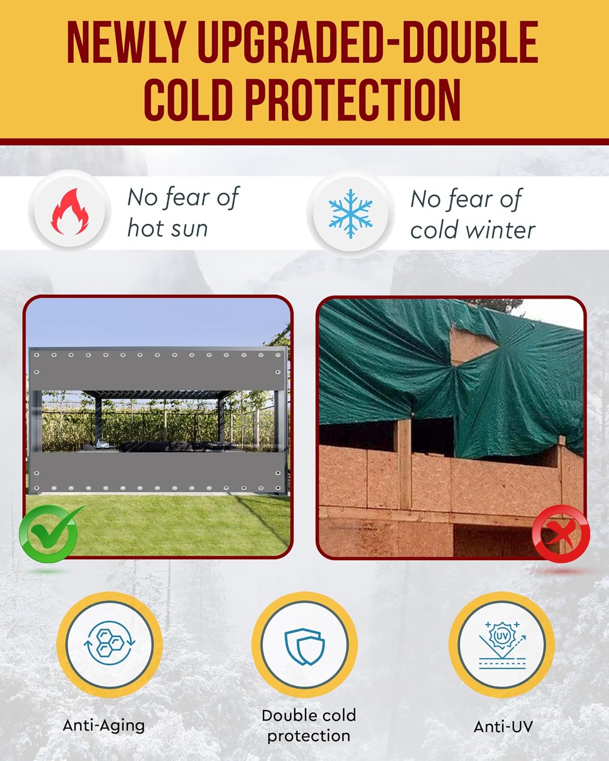 Outdoor Vinyl Curtain [16oz/14mil 0.3mm] Heavy Duty Clear Tarp Waterproof UV Resistant Vinyl Patio Enclosure