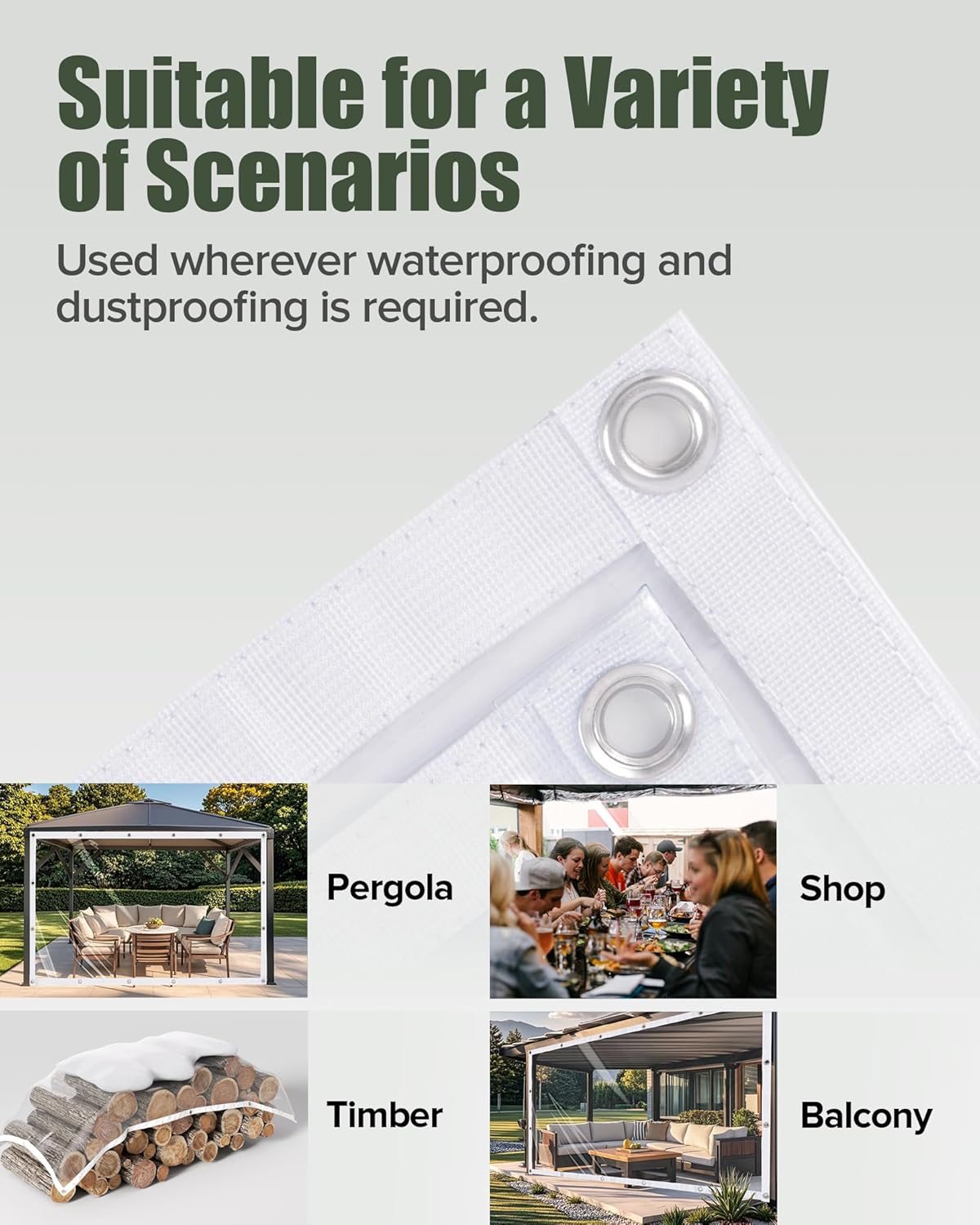 Custom White Edges 15 Mil 420g/m² Clear Tarps Heavy Duty Water Resistant
