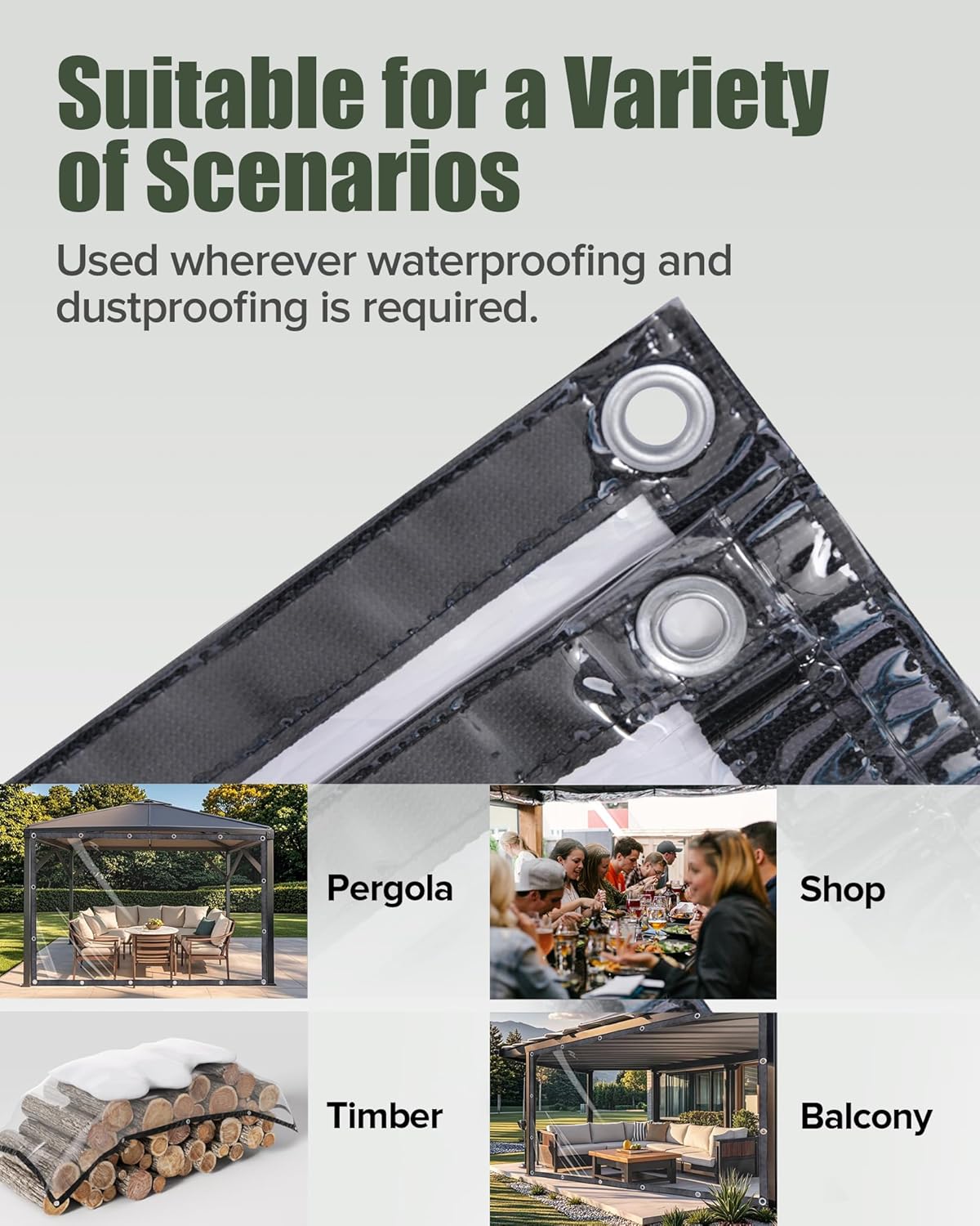 Black Edges 15 Mil 420g/m² Clear Tarps Heavy Duty Water Resistant