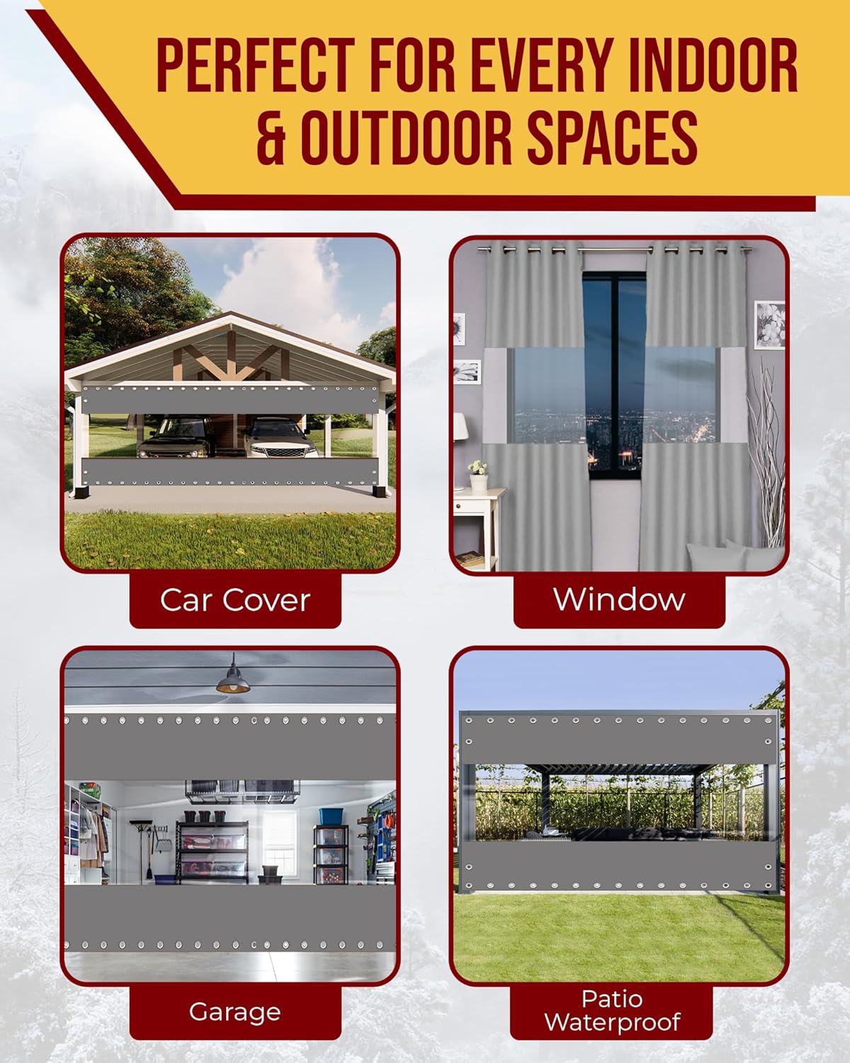 Outdoor Vinyl Curtain [16oz/14mil 0.3mm] Heavy Duty Clear Tarp Waterproof UV Resistant Vinyl Patio Enclosure