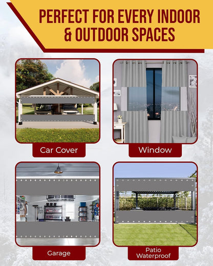 Outdoor Vinyl Curtain [16oz/14mil 0.3mm] Heavy Duty Clear Tarp Waterproof UV Resistant Vinyl Patio Enclosure