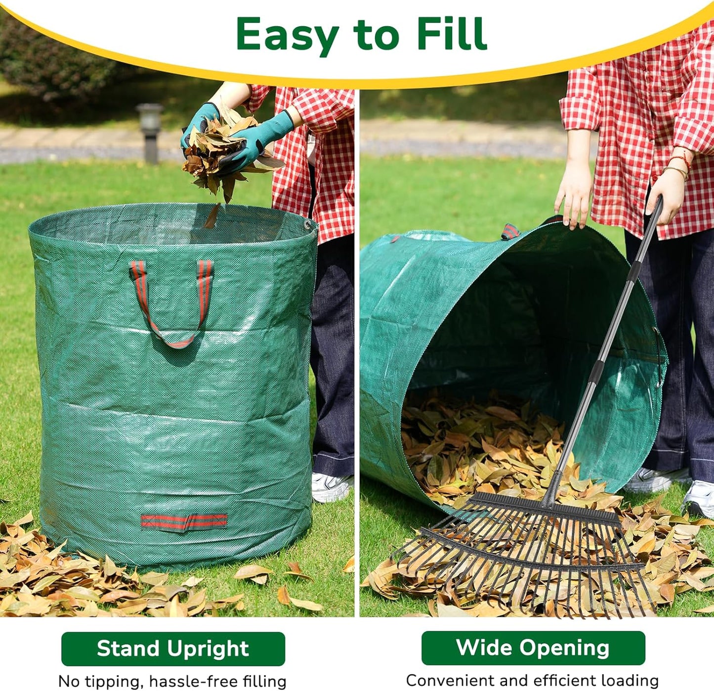 72 Gallon Reusable Yard Waste Bag Heavy Duty Collapsible Garden Leaf Trash Container