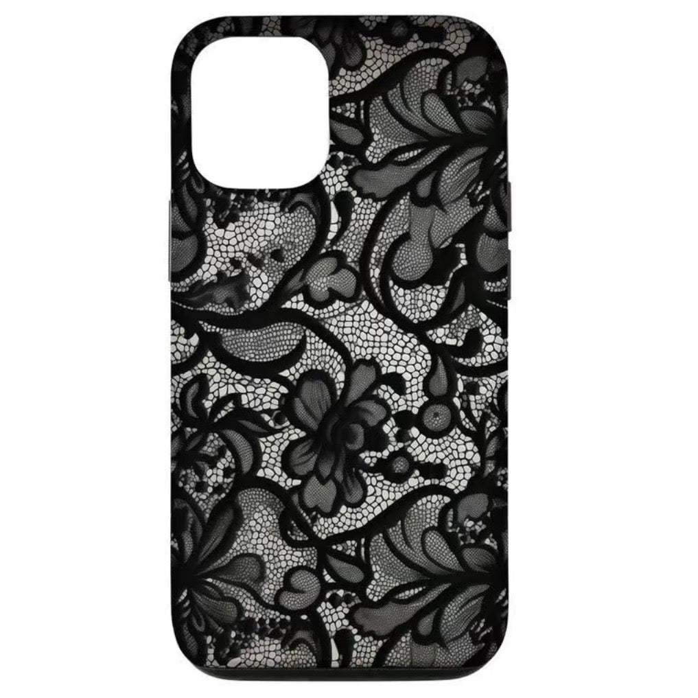 Black Lace VIntage Pattern Plastic Phone Case For iPhone