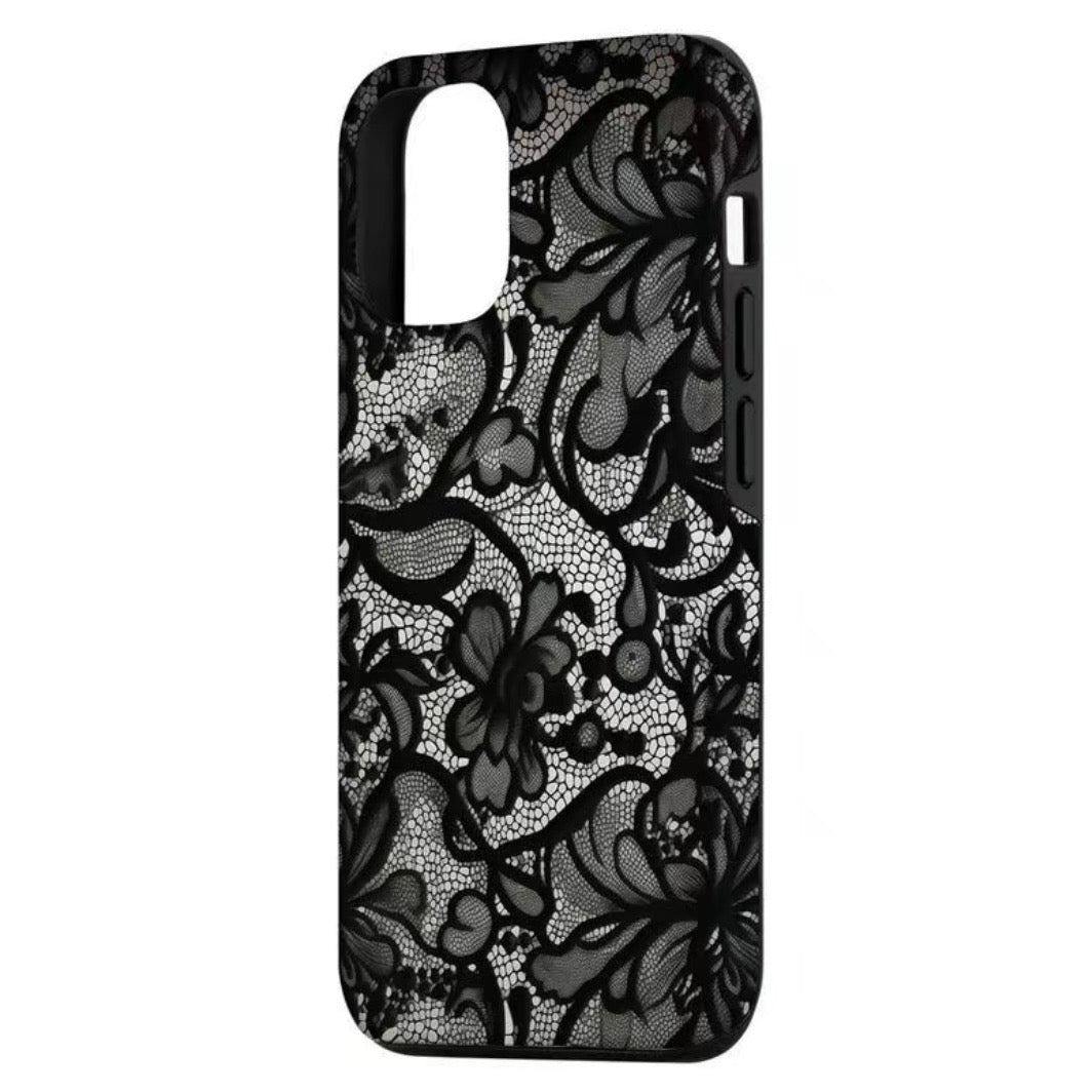 Black Lace VIntage Pattern Plastic Phone Case For iPhone