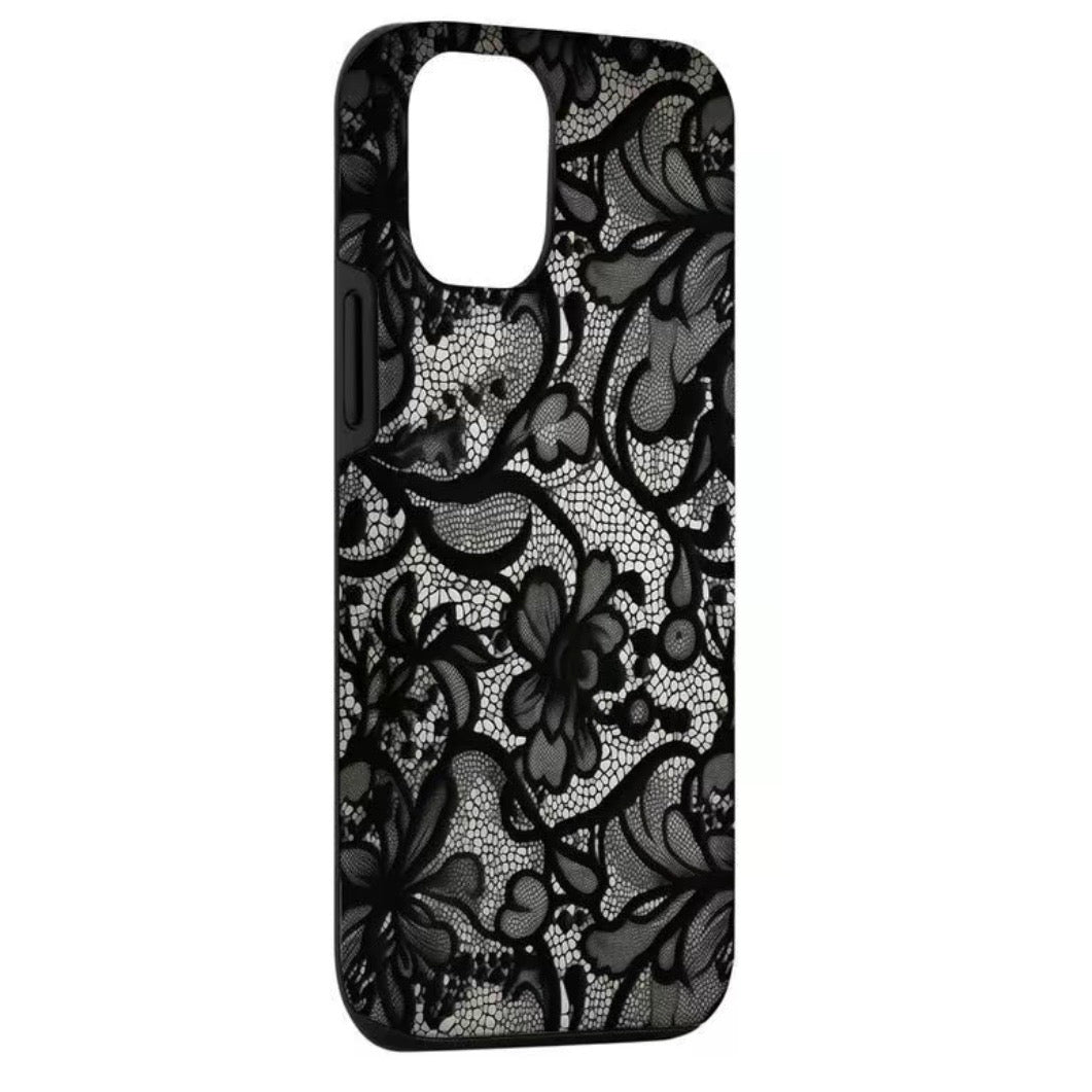 Black Lace VIntage Pattern Plastic Phone Case For iPhone